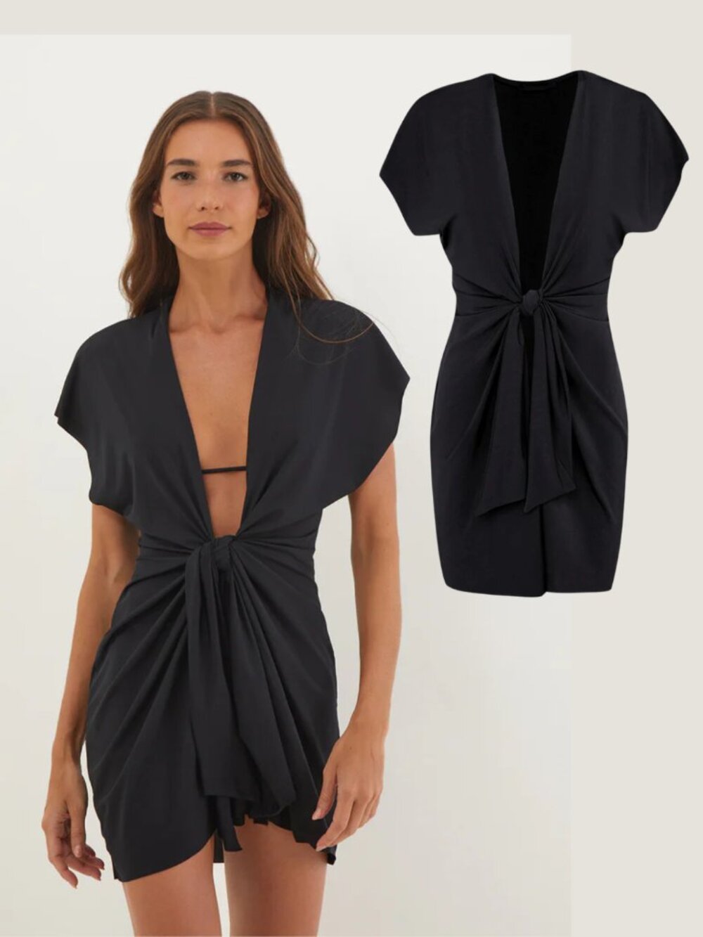 Women's Black Knot-Front Swim Coverup